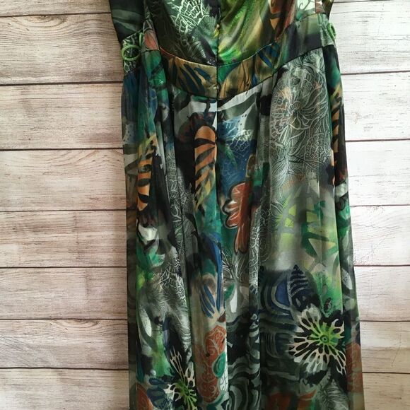 MIDNIGHT VELVET 100% SILK MAXI DRESS IN TROPICAL PRINT - Picture 10 of 12